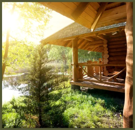 log cabin on a lake